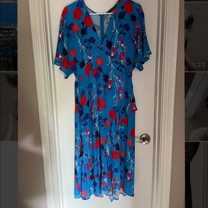 Zara Basic Blue Floral Midi Ruffle Dress